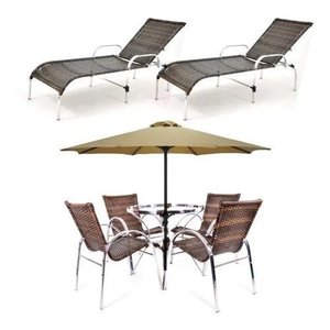 Kit de Mesa e Cadeira com Espreguiçadeiras e Ombrelone Original Móveis