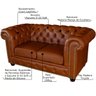 Sofá 2 Lugares Sala de Estar Chesterfield com Pés Madeira Couro Conhaque Brilho - Gran Belo - 2