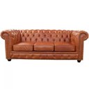 Ver imagem 1 de Sofá 3 Lugares Sala de Estar 2,35M Chesterfield Pés Madeira Couro Conhaque - Gran Belo