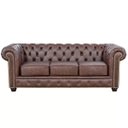 Ver imagem 1 de Sofá 3 Lugares Sala de Estar 2,35M Chesterfield Pés Madeira Couro Tabaco - Gran Belo