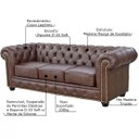 Ver imagem 2 de Sofá 3 Lugares Sala de Estar 2,35M Chesterfield Pés Madeira Couro Tabaco - Gran Belo