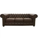 Ver imagem 1 de Sofá 3 Lugares Sala de Estar 2,35M Chesterfield Pés Madeira Couro Marrom - Gran Belo