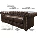 Ver imagem 2 de Sofá 3 Lugares Sala de Estar 2,35M Chesterfield Pés Madeira Couro Marrom - Gran Belo
