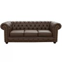 Ver imagem 1 de Sofá 3 Lugares Sala de Estar 2,35M Chesterfield Pés Madeira Couro Capucino - Gran Belo
