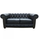 Ver imagem 1 de Sofá 2 Lugares Sala de Estar Chesterfield com Pés Madeira Couro Preto - Gran Belo