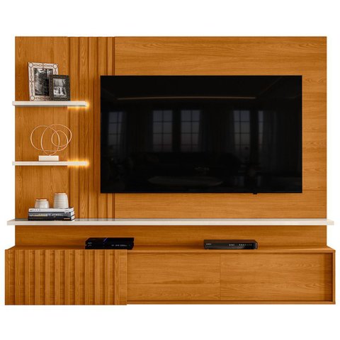 Painel para Tv 65 Pol com Bancada Suspensa Led Argos M07 Cinamomo Off White - Lyam Decor