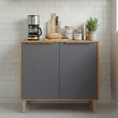 Balcão 80 cm com Tampo 2 Portas Divina/Brilhante e Celeste Marrom/Cinamomo/Titânio
