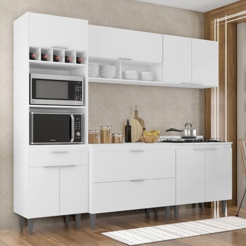 Armário de Cozinha com Tampo CP05 240cm Pérola Branco Z34 - Mpozenato