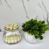 Conjunto decoração vaso branco de cerâmica + vela de vidro - 4