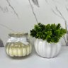 Conjunto decoração vaso branco de cerâmica + vela de vidro - 2