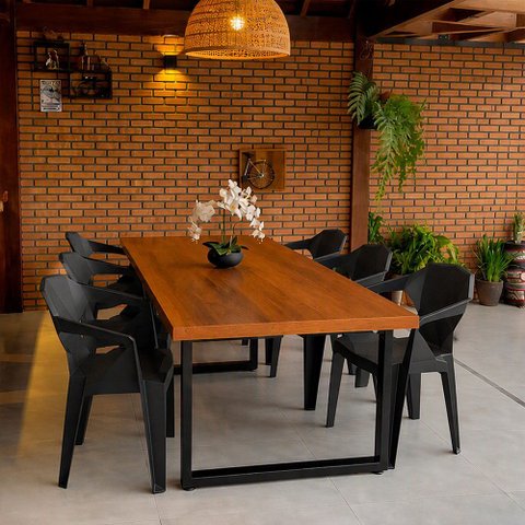 Mesa Industrial Bernardo Madeira Maciça 1,80m com Ferro Preto