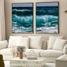 Kit Quadro Decorativo 2 Telas Oceano Tacolado Moldura Caixa 3cm Madeira sem Vidro 80 X 120cm - 1