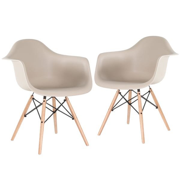 Kit 2 Cadeiras Charles Eames Eiffel com Braços - Daw - Nude - Bege - Madeira Clara