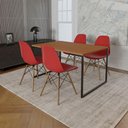Ver imagem 1 de Mesa Industrial Base de Ferro Preto Tampo 137x90 Canela 4 Cadeiras Eames Madeira Assento Vermelho
