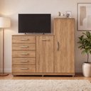 Ver imagem 5 de Cômoda 2 Portas 5 Gavetas com Pés Chicago CO170 Moderno MDP Cor Mel/Marrom-Claro - Fellicci Móveis