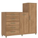Ver imagem 6 de Cômoda 2 Portas 5 Gavetas com Pés Chicago CO170 Moderno MDP Cor Mel/Marrom-Claro - Fellicci Móveis