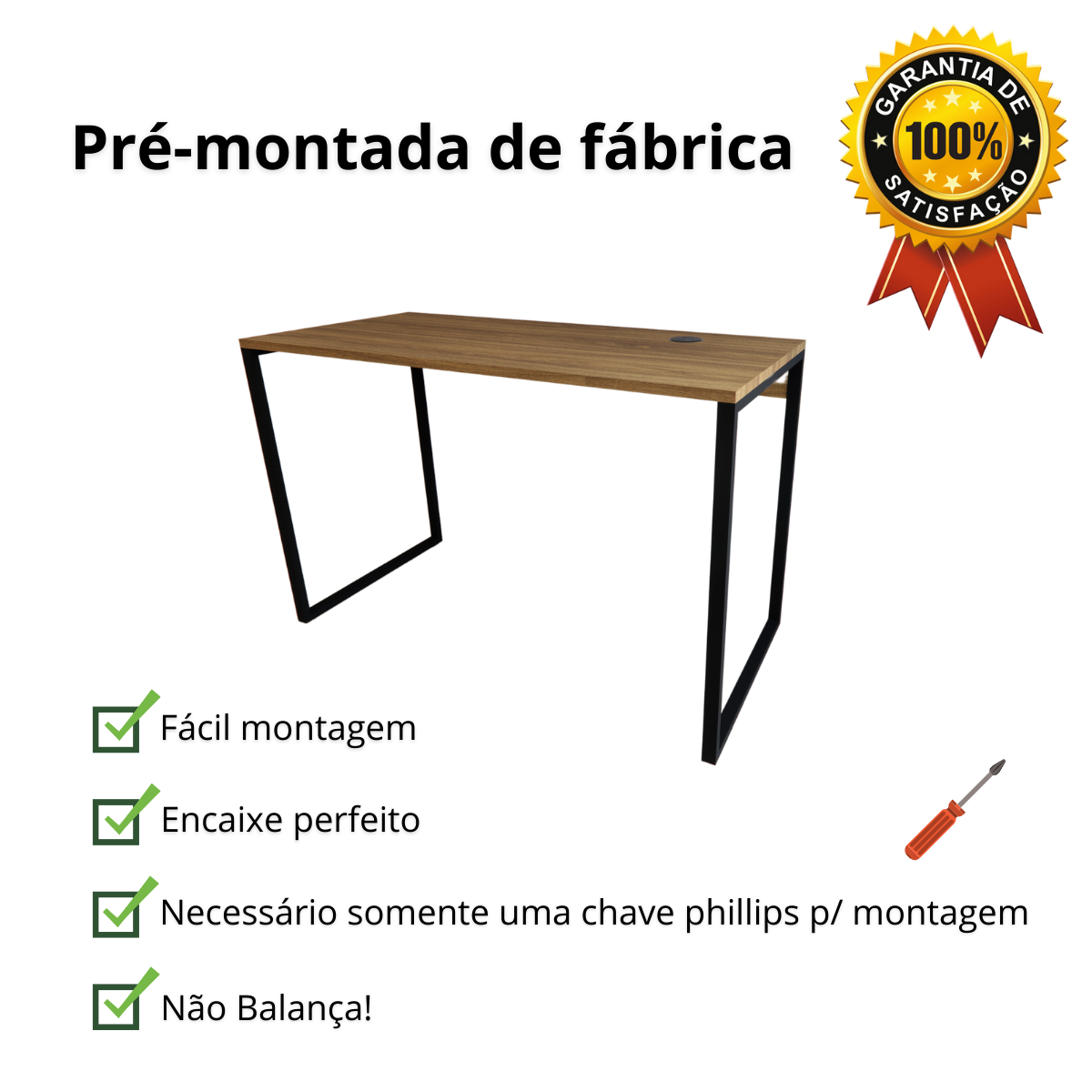 Mesa Escrivaninha Home Office Estilo Industrial 100% Mdf com Usb/tipo-c Embutido:carvalho/freijó - 5