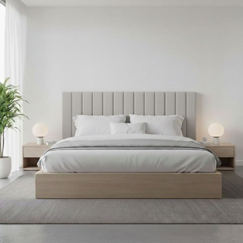 Cabeceira Cama Casal Queen Estofada Gomos 170cm X 121cm Linho Veludo Cor:linho Philips Alumínio