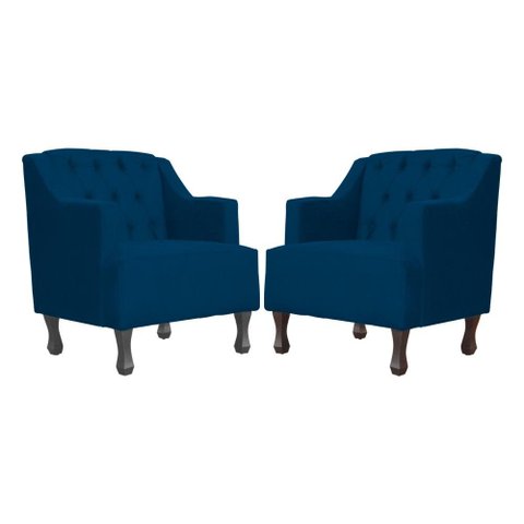 Kit 2 Poltronas Estofada para Hall de Entrada Genesis Suede Azul Marinho - Lm Decor