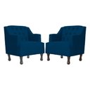 Ver imagem 1 de Kit 2 Poltronas Estofada para Hall de Entrada Genesis Suede Azul Marinho - Lm Decor