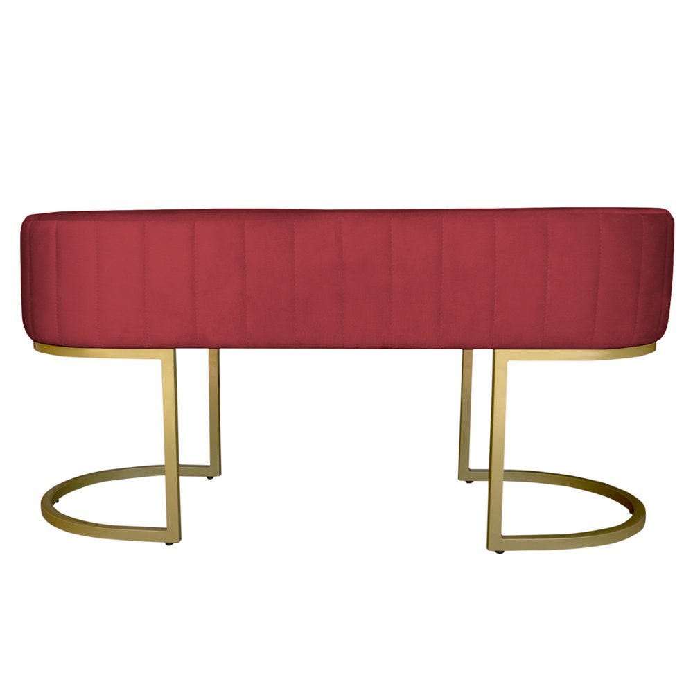 Banco Recamier Estofado Luana Base Gold Veludo Vermelho - Montanaris Decor - 3