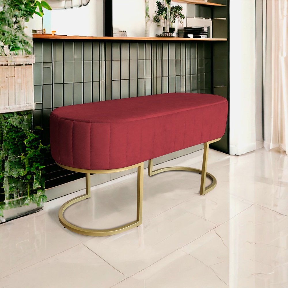 Banco Recamier Estofado Luana Base Gold Veludo Vermelho - Montanaris Decor - 2