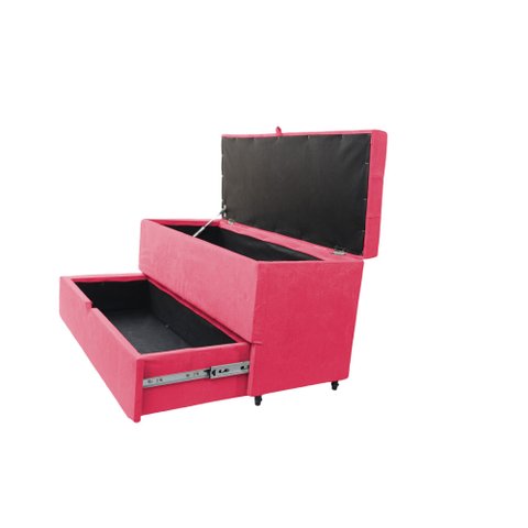 Recamier Puff Baú Sapateira e Gaveta 90 Cm para Cama de Solteiro - Rosa Pink
