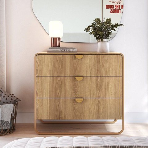 Cômoda para Quarto 3 Gavetas Luna Bege/Hanover/Dourado