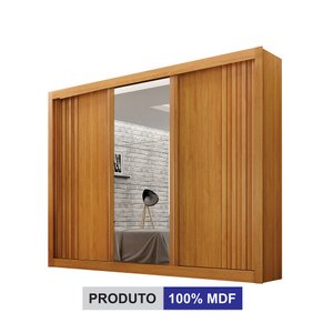 Guarda Roupa Casal 100% Mdf 3 Portas Correr com Espelho e 4 Gavetas Milano Leifer