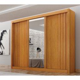 Guarda Roupa Casal 100% Mdf 3 Portas Correr com Espelho e 4 Gavetas Milano Leifer - 2