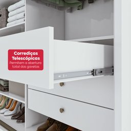 Guarda Roupa Casal 3 Portas de Correr 6 Gavetas 270,5cm Spazio 100% MDF Branco - 9