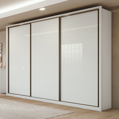 Guarda Roupa Casal 3 Portas de Correr 6 Gavetas 270,5cm Spazio 100% MDF Branco