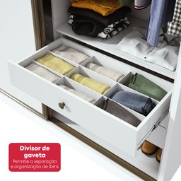 Guarda Roupa Casal 3 Portas de Correr 6 Gavetas 270,5cm Spazio 100% MDF Branco - 10