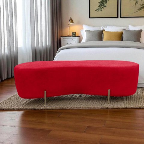 Puff Decorativo Alana Suede Vermelho
