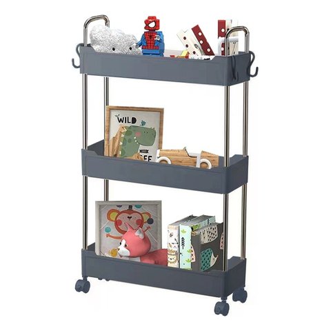 Prateleira Fruteira Nicho Multiuso 3 Andares com Rodinha Cozinha Escritório Cinza