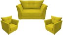 Ver imagem 1 de Kit Namoradeira + 2 Poltronas Decorativa Isis Couro Amarelo Pés Madeira Mz Decor