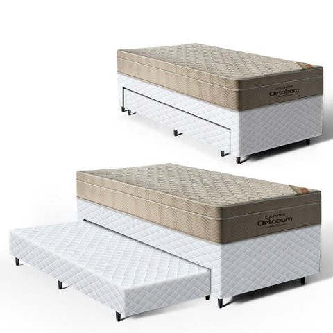 Cama Box com Colchão de Molas Ensacadas Ortobom Airtech Springpocket + Auxiliar Unique Solteiro 88cm