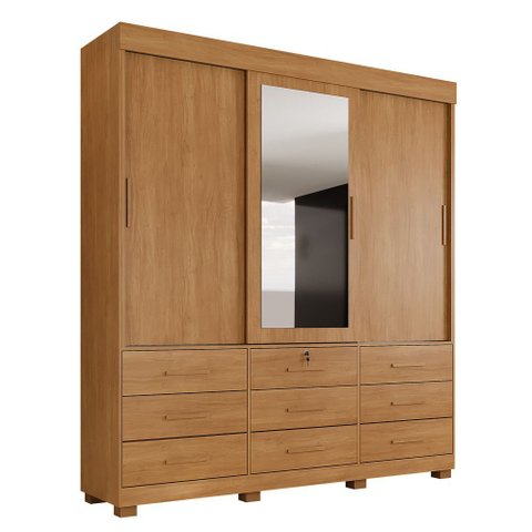 Guarda Roupa Londres 3 Portas 9 Gavetas 4 Prateleiras com Espelho - Benetil