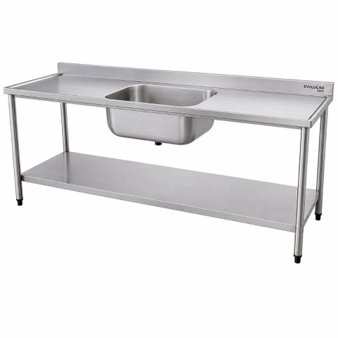 Mesa com Cuba - 1900x600 - Plano Inferior Liso Aço Inox 430