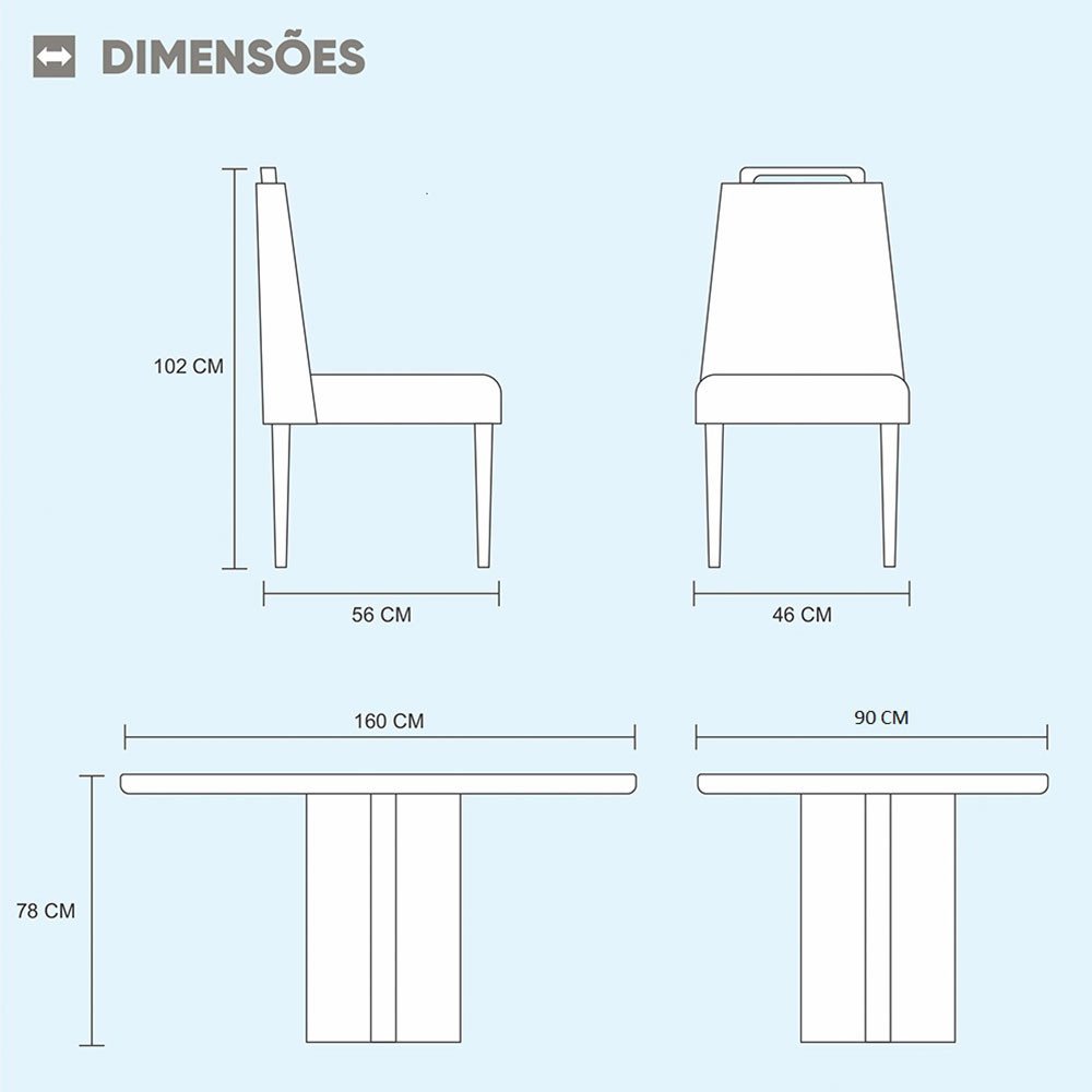 Conjunto Sala de Jantar 6 Lugares Mesa Lisy e 6 Cadeiras Safira Móveis Mix - 3