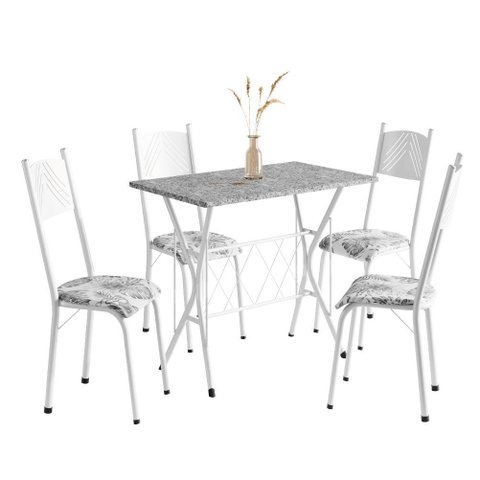 Conjunto de Mesa Sala de Jantar Bruna 1m com 4 Cadeiras Granito Tubular Artefamol