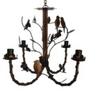 Ver imagem 1 de Lindo Lustre de Pássaros de Metal Decorativo para Varanda e Sacada - Verniz