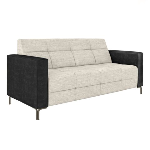 Sofá Living Decorativo Houston 2 Lugares 180cm Pés em Metal Linho/ Pu Off White/ Preto G33 - Gran Be