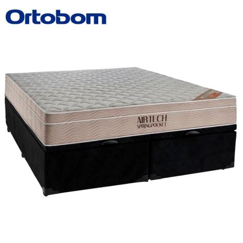 Cama Box com Baú King Airtech Molas Ensacadas Suede Preto Ortobom