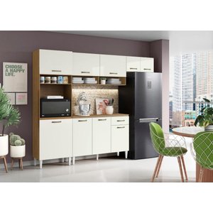 Armário de Cozinha com Balcão 9 Portas 1 Gaveta Aurora Atacama/off White - Aramoveis