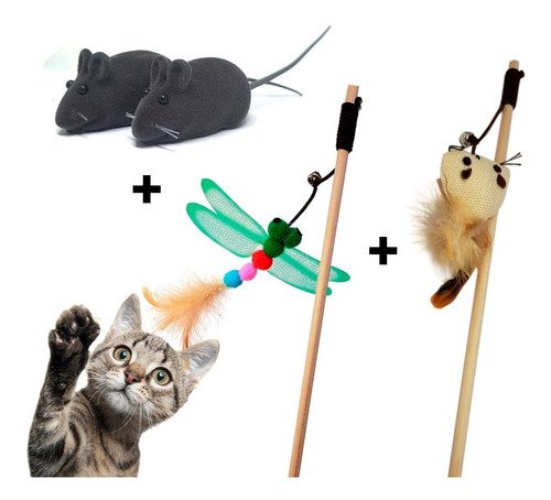 Brinquedos Para Gato Varinha Inseto Ratinho E 2 Ratinhos - 6