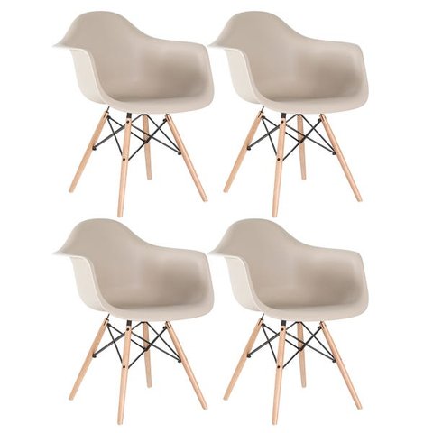 Kit 4 Cadeiras Charles Eames Eiffel com Braços - Daw - Nude - Bege - Madeira Clara
