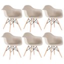 Ver imagem 1 de Kit 6 Cadeiras Charles Eames Eiffel com Braços - Daw - Nude - Bege - Madeira Clara