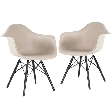 Kit 2 Cadeiras Charles Eames Eiffel com Braços - Daw - Nude - Bege - Madeira Preta