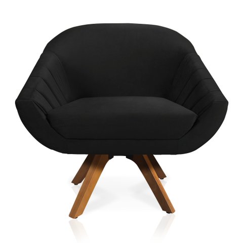 Poltrona Giratória Giovana Veludo Preto Base Madeira MM30 - D’Rossi
